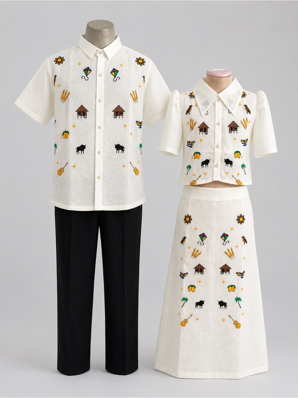 Filipiniana Set Embroidered White Blouse & A-Line Skirt - Picture 9 of 9